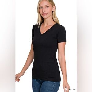 Black V-neck Cotton Tee